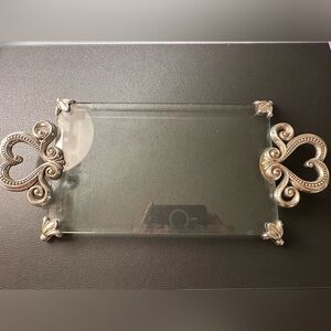 BRIGHTON MARIE ANTOINETTE SILVER HEART BEVELED GLASS VANITY TRAY VGUC